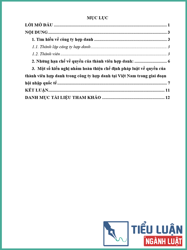 [Tiểu luận 2022] Bất cập hạn chế trong các quy định của pháp luật hiện hành về quyền của thành viên hợp danh trong công ty hợp danh – Một số kiến nghị và giải pháp