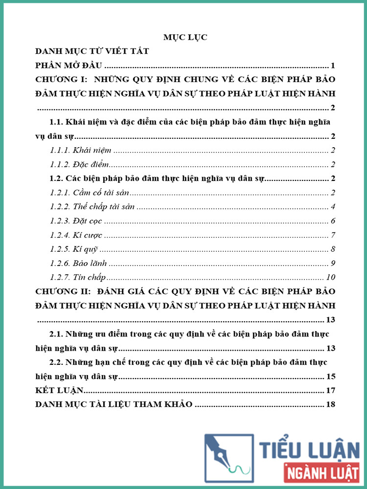 [Tiểu luận 2021] Đánh giá các quy định về các biện pháp bảo đảm thực hiện nghĩa vụ dân sự theo pháp luật hiện hành