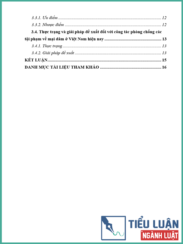 [Tiểu luận 2022] Các tội phạm về mại dâm theo Bộ luật Hình sự năm 2015 sửa đổi, bổ sung năm 2017