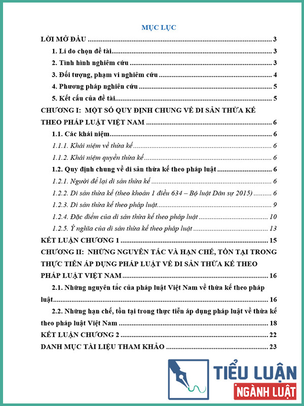 [Tiểu luận 2022] Di sản thừa kế theo pháp luật Việt Nam