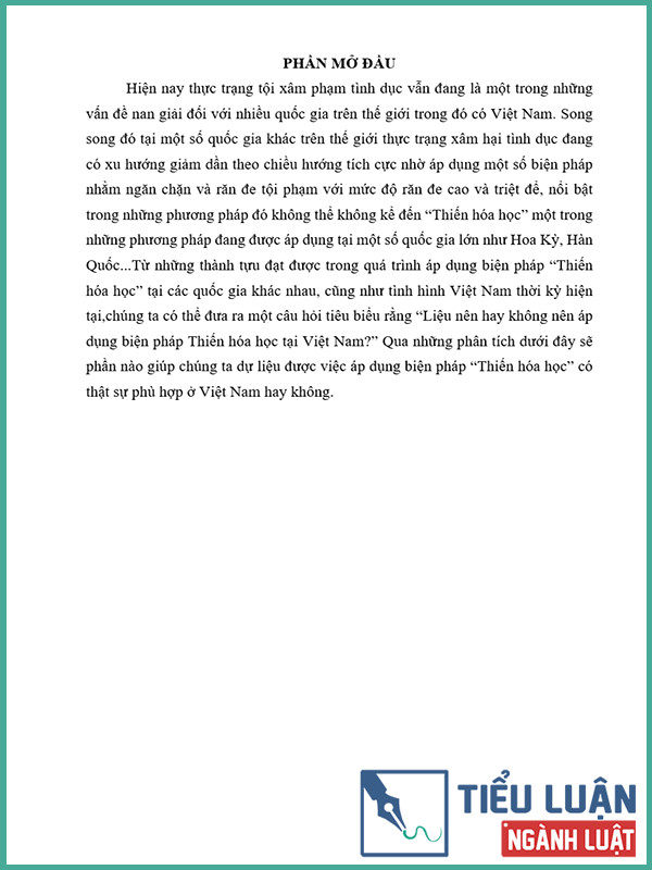 [Tiểu luận 2022] Dự liệu khả năng cấy ghép biện pháp thiến hóa học vào pháp luật Việt Nam