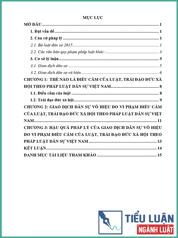 [Tiểu luận 2022] Giao dịch dân sự vô hiệu do vi phạm điều cấm của luật, trái đạo đức xã hội theo pháp luật dân sự Việt Nam