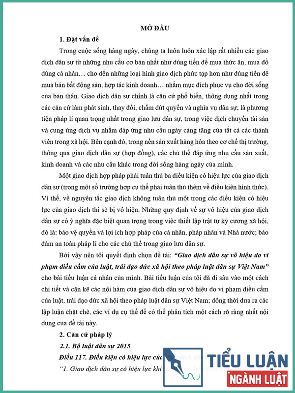 [Tiểu luận 2022] Giao dịch dân sự vô hiệu do vi phạm điều cấm của luật, trái đạo đức xã hội theo pháp luật dân sự Việt Nam