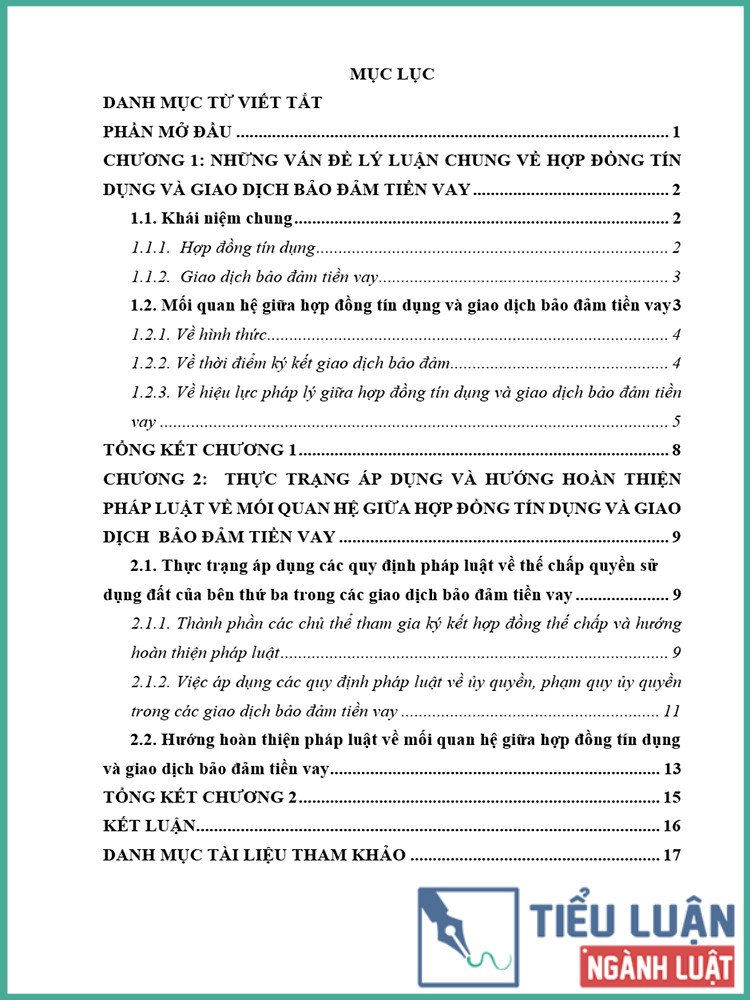 [Tiểu luận 2021] Mối quan hệ giữa hợp đồng tín dụng và giao dịch bảo đảm tiền vay