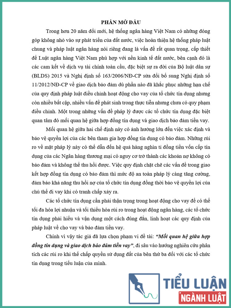 [Tiểu luận 2021] Mối quan hệ giữa hợp đồng tín dụng và giao dịch bảo đảm tiền vay