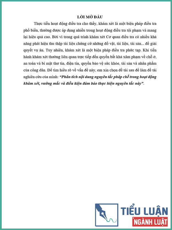 [Tiểu luận 2021] Phân tích nội dung nguyên tắc pháp chế trong hoạt động khám xét, vướng mắc và điều kiện đảm bảo thực hiện nguyên tắc này?