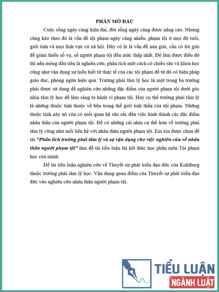 [Tiểu luận 2021] Phân tích trường phái tâm lý và sự vận dụng cho việc nghiên cứu về nhân thân người phạm tội