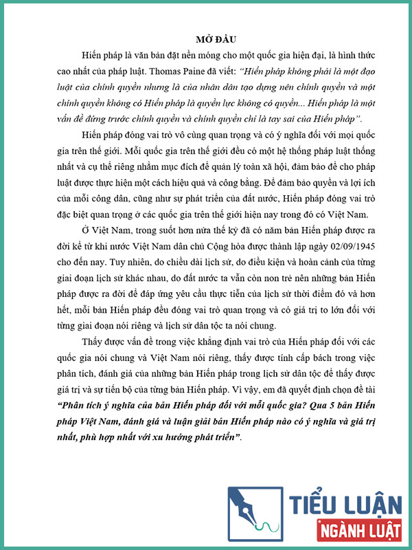 [Tiểu luận 2022] Phân tích ý nghĩa của bản Hiến pháp đối với mỗi quốc gia? Qua 5 bản Hiến pháp Việt Nam, đánh giá và luận giải bản Hiến pháp nào có ý nghĩa và giá trị nhất, phù hợp nhất với xu hướng phát triển?