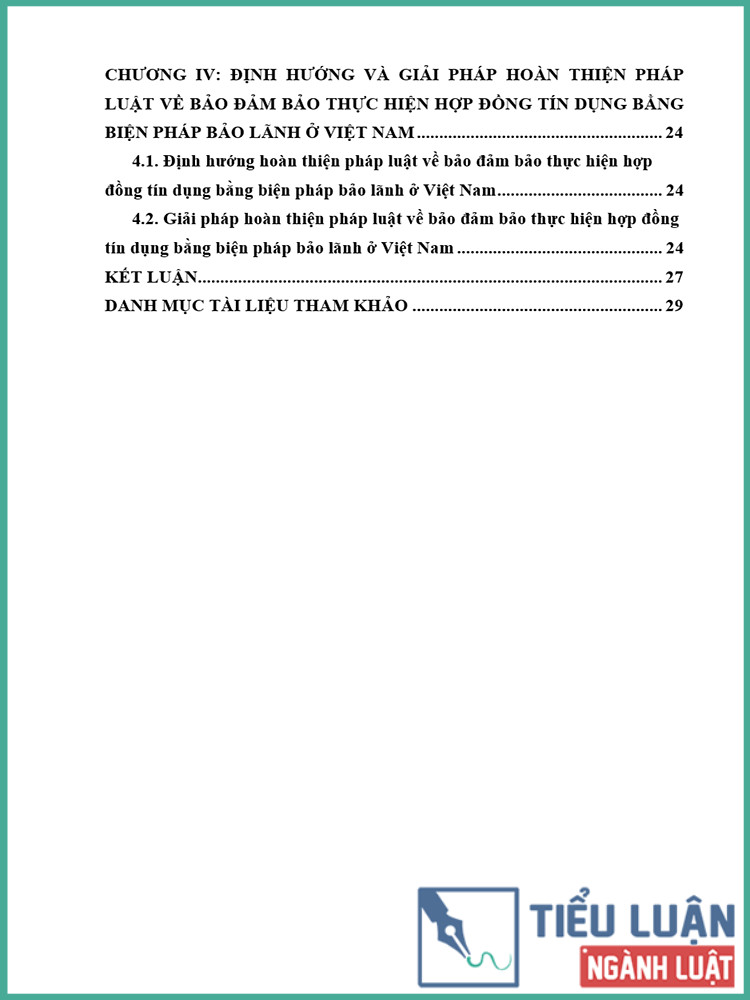[Tiểu luận 2021] Pháp luật về bảo đảm thực hiện hợp đồng tín dụng bằng biện pháp bảo lãnh