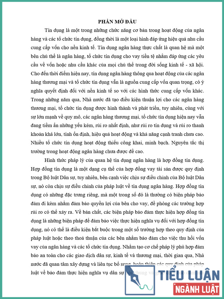 [Tiểu luận 2021] Pháp luật về bảo đảm thực hiện hợp đồng tín dụng bằng biện pháp bảo lãnh