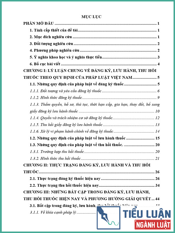 [Tiểu luận 2022] Pháp luật về đăng ký, lưu hành, thu hồi thuốc - Thực trạng, bất cập và hướng hoàn thiện