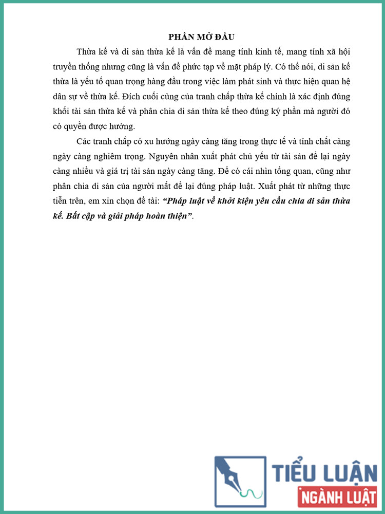[Tiểu luận 2021] Pháp luật về khởi kiện yêu cầu chia di sản thừa kế: Bất cập và giải pháp hoàn thiện?