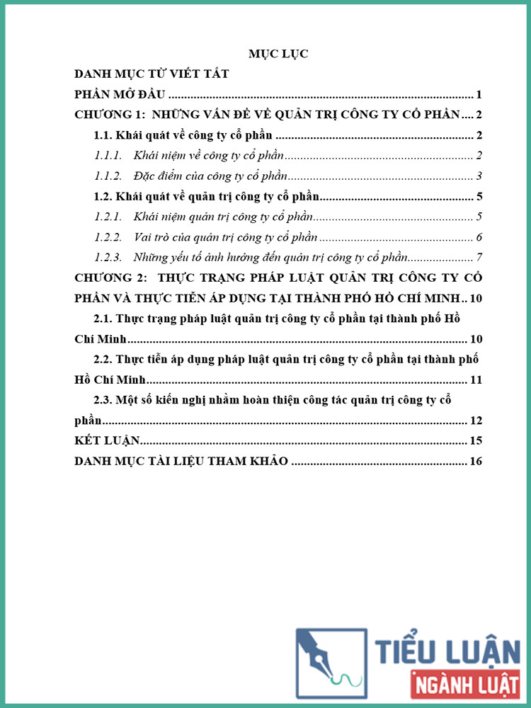[Tiểu luận 2021] Pháp luật về quản trị công ty cổ phần, qua thực tiễn tại Thành phố Hồ Chí Minh