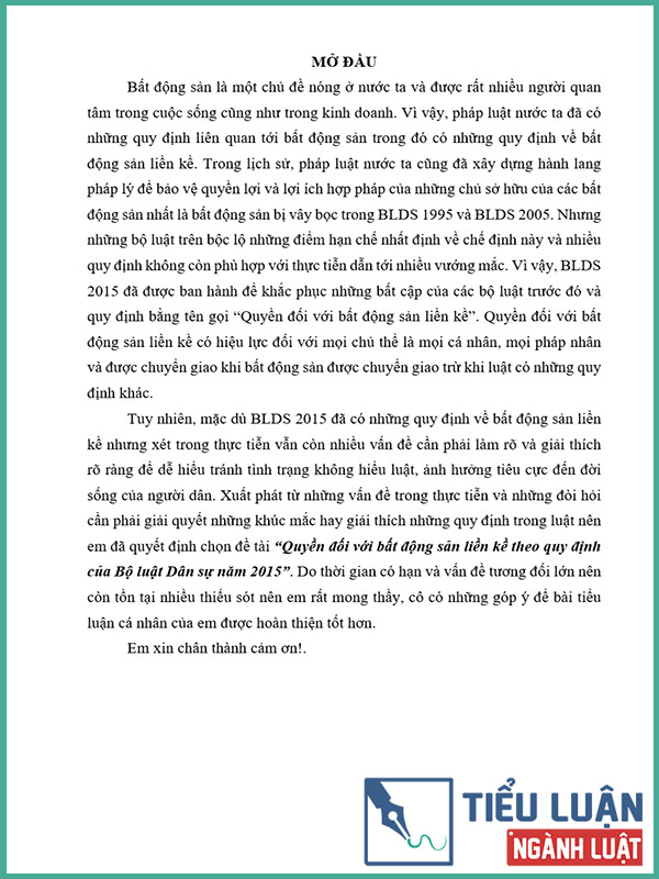 [Tiểu luận 2022] Quyền đối với bất động sản liền kề theo quy định của Bộ luật Dân sự năm 2015 (Bài 1)
