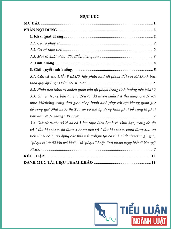 [Tiểu luận 2022] Lý luận về Tội đánh bạc. Liên hệ giải quyết tình huống?
