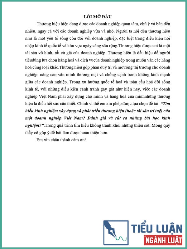 [Tiểu luận 2022] Tìm hiểu kinh nghiệm xây dựng và phát triển thương hiệu (hoặc tài sản trí tuệ) của một doanh nghiệp Việt Nam? Đánh giá và rút ra những bài học kinh nghiệm?