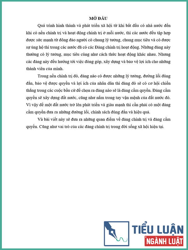 [Tiểu luận 2022] Đảng chính trị và Đảng cầm quyền? Vai trò của các Đảng chính trị trong đời sống xã hội hiện tại?