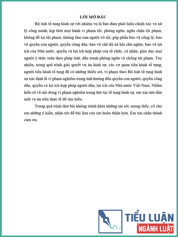 [Tiểu luận 2021] Vi phạm nghiêm trọng thủ tục tố tụng trong tố tụng hình sự
