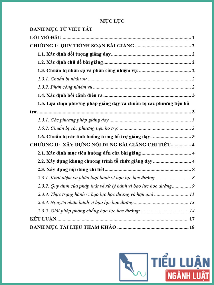 [Tiểu luận 2021] Xây dựng bài giảng pháp luật cộng đồng về phòng chống bạo lực học đường cho học sinh THPT Nguyễn Trường Tộ, huyện Đức Cơ, tỉnh Gia Lai