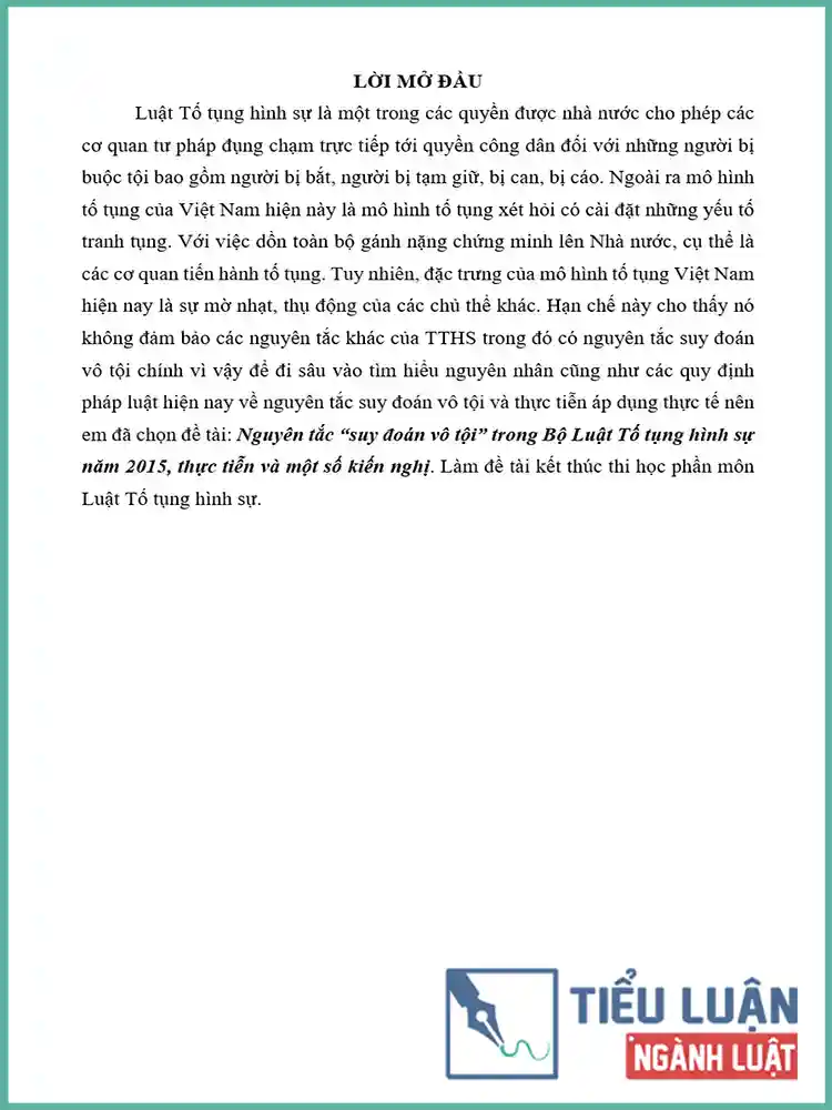[Tiểu luận 2021] Nguyên tắc “suy đoán vô tội” trong Bộ Luật Tố tụng hình sự năm 2015: Thực tiễn và một số kiến nghị
