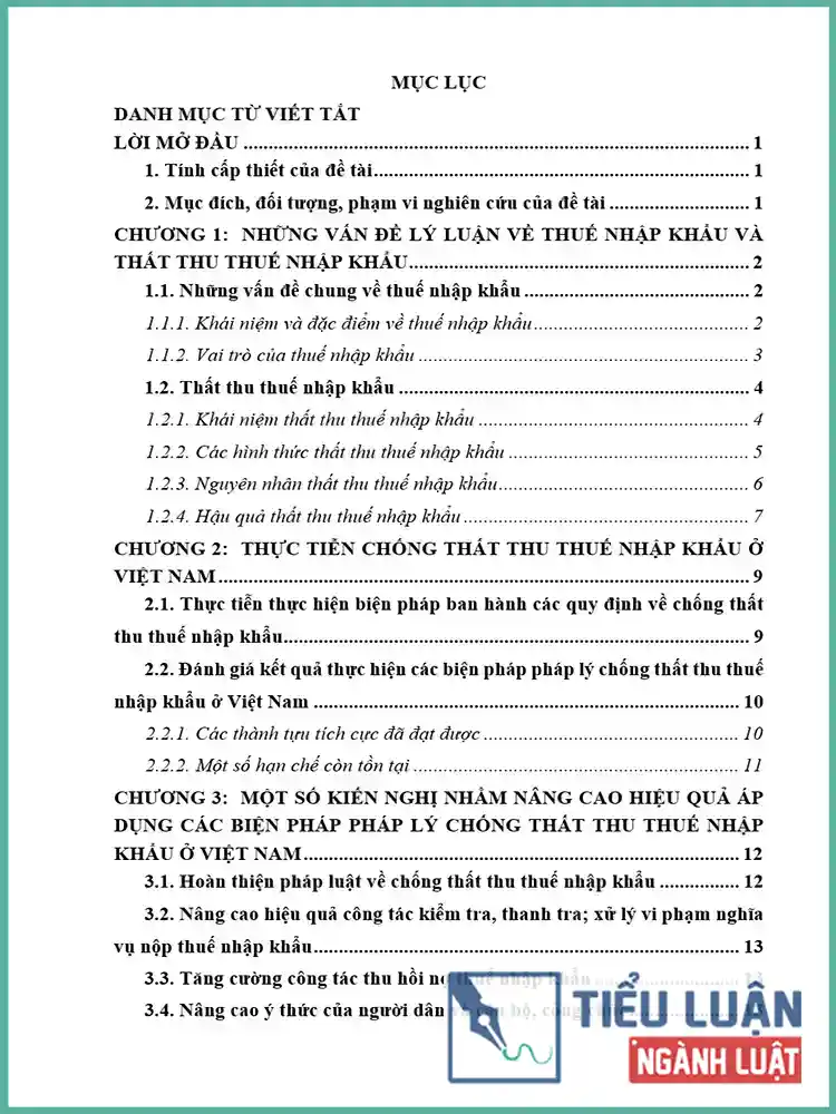 [Tiểu luận 2021] Thất thu thuế nhập khẩu và các biện pháp pháp lý chống thất thu thuế nhập khẩu