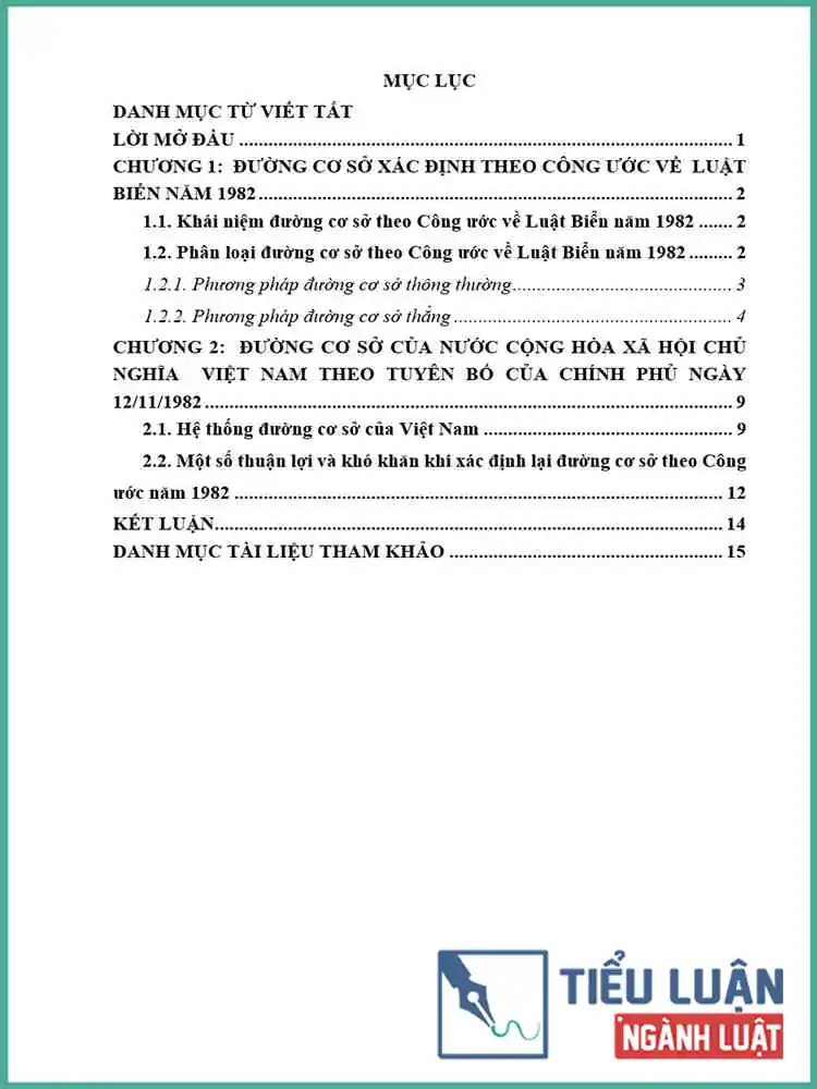 [Tiểu luận 2021] Đường cơ sở xác định theo Công ước Luật Biển năm 1982 và thực tiễn ở Việt Nam