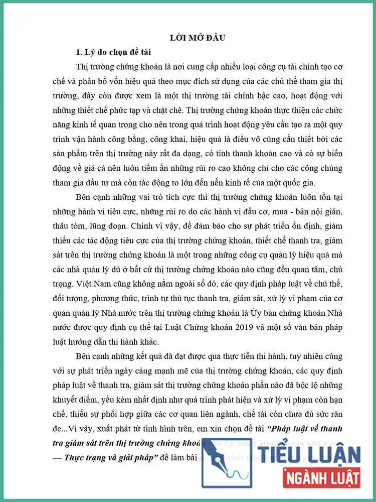 [Tiểu luận 2021] Pháp luật về thanh tra giám sát trên thị trường chứng khoán của Ủy ban Chứng khoán nhà nước - Thực trạng và giải pháp