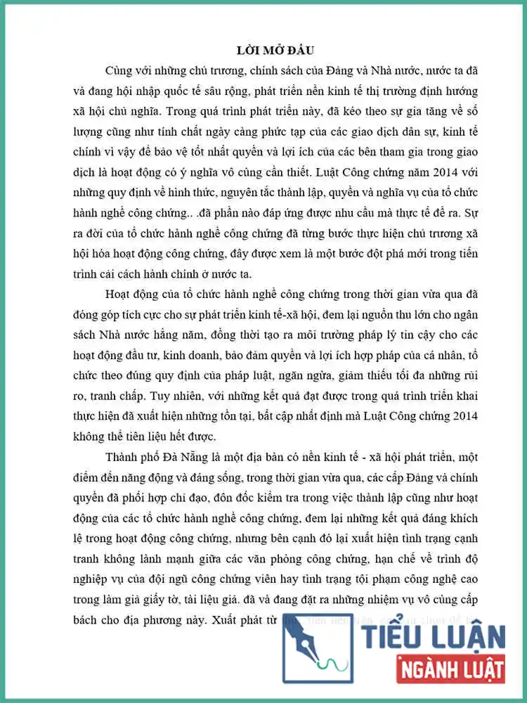 [Tiểu luận 2021] Pháp luật về tổ chức hành nghề công chứng, qua thực tiễn tại thành phố Đà Nẵng
