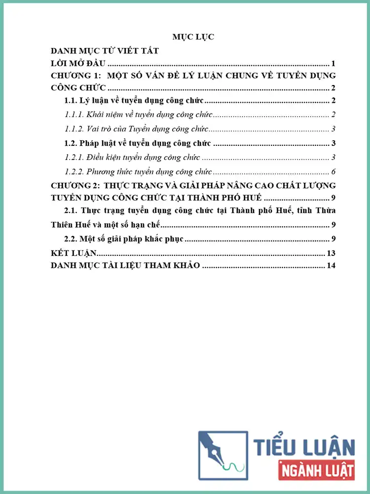 [Tiểu luận 2021] Pháp luật về tuyển dụng công chức và thực tiễn áp dụng tại thành phố Huế, tỉnh Thừa thiên Huế