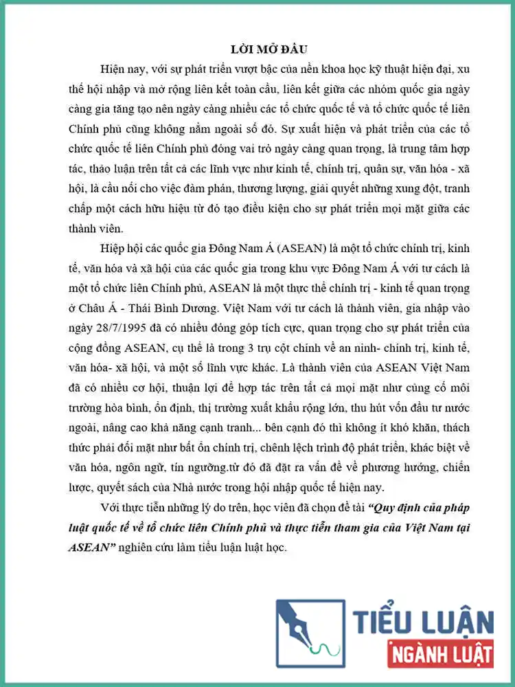 [Tiểu luận 2021] Quy định của pháp luật quốc tế về tổ chức liên Chính phủ và thực tiễn tham gia của Việt Nam tại ASEAN