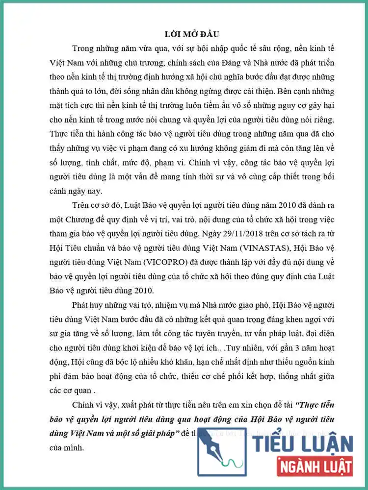 [Tiểu luận 2021] Thực tiễn bảo vệ quyền lợi người tiêu dùng qua hoạt động của Hội Bảo vệ người tiêu dùng Việt Nam và một số giải pháp