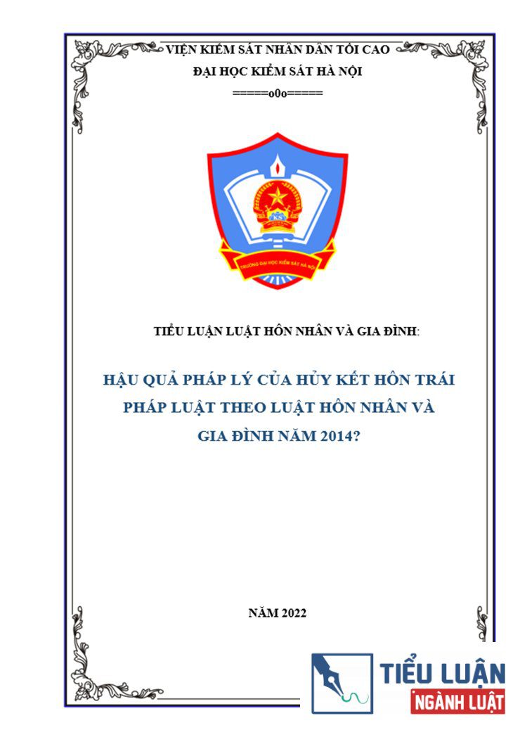 [Tiểu luận 2022] Hậu quả pháp lý của hủy kết hôn trái pháp luật theo Luật Hôn nhân và gia đình năm 2014