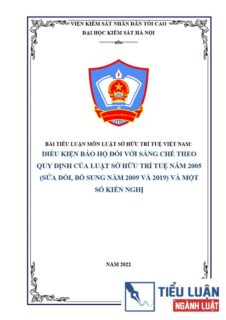 [Tiểu luận 2022] Điều kiện bảo hộ đối với sáng chế theo quy định của Luật Sở hữu trí tuệ năm 2005 (sửa đổi, bổ sung năm 2009 và 2019) và một số kiến nghị