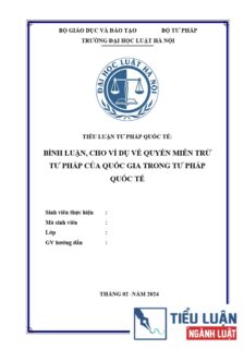 BÌNH LUẬN, CHO VÍ DỤ VỀ QUYỀN MIỄN TRỪ TƯ PHÁP CỦA QUỐC GIA TRONG TƯ PHÁP QUỐC TẾ