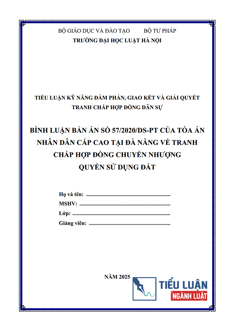binh luan ban an so 57 2020 ds pt ve tranh chap hop dong chuyen nhuong quyen su dung dat 1