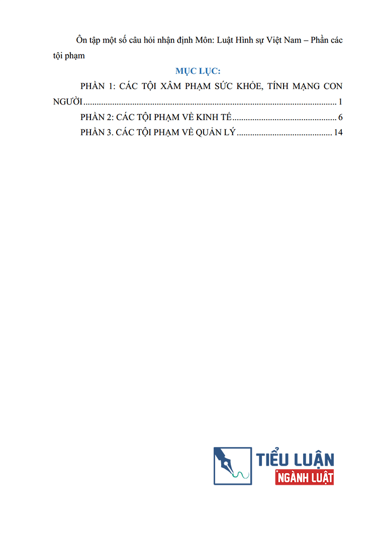 on tap mot so cau hoi nhan dinh mon luat hinh su viet nam phan cac toi pham