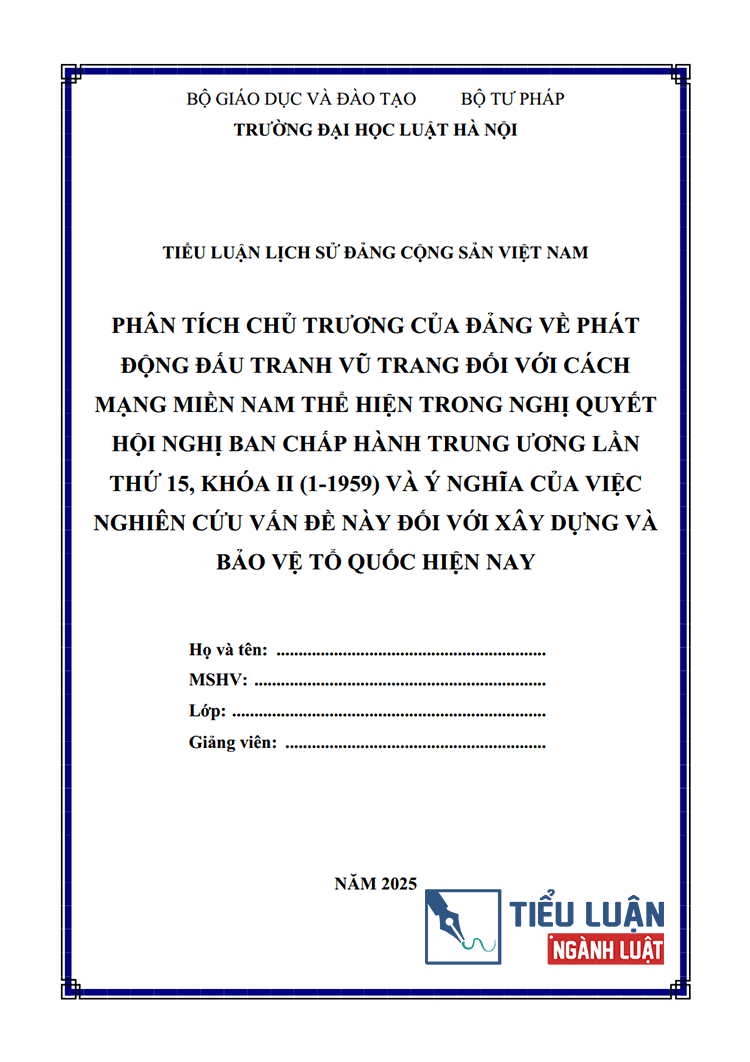 phan tich chu truong cua dang ve phat dong dau tranh vu trang doi voi cach mang mien nam trong nghi quyet 15 1