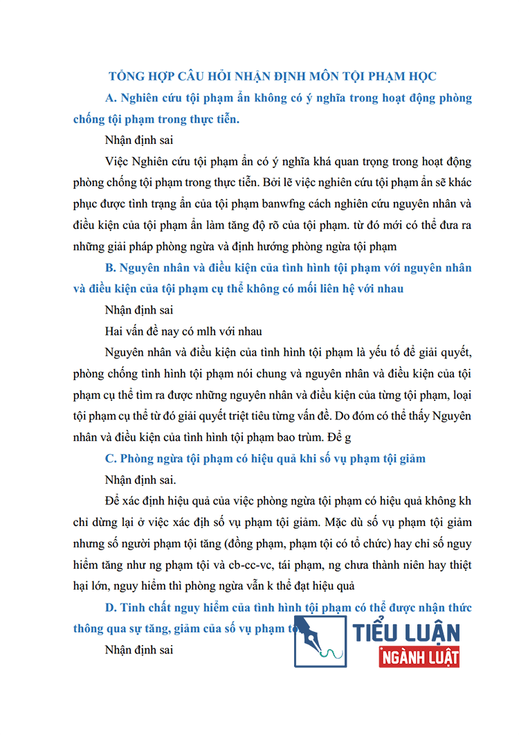 tong hop cau hoi nhan dinh mon toi pham hoc co dap an