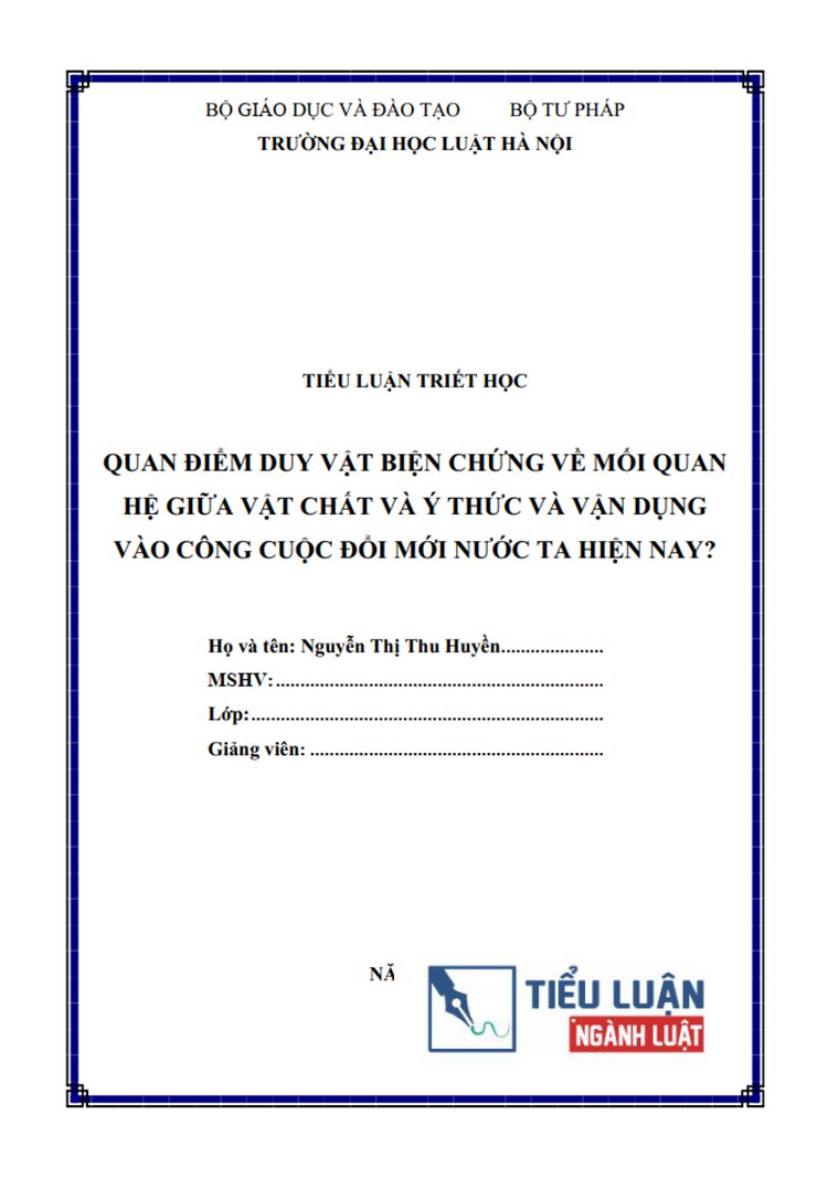 quan diem duy vat bien chung ve moi quan he giua vat chat voi y thuc va van dung vao cong cuoc doi moi bai 10 1