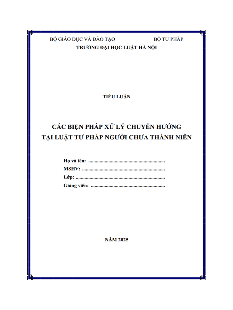  [Tiểu luận 2025] Các biện pháp xử lý chuyển hướng tại Luật Tư pháp người chưa thành niên (9.0 điểm) (MS-B1031)