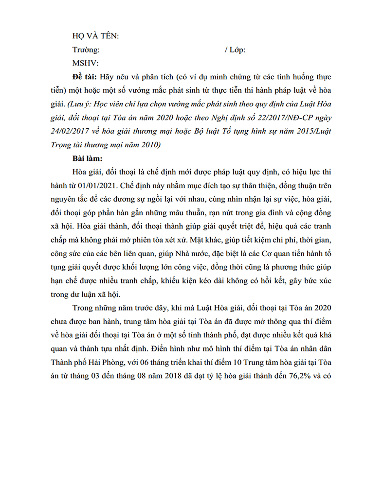 mot so vuong mac phat sinh tu thuc tien thi hanh phap luat ve hoa giai