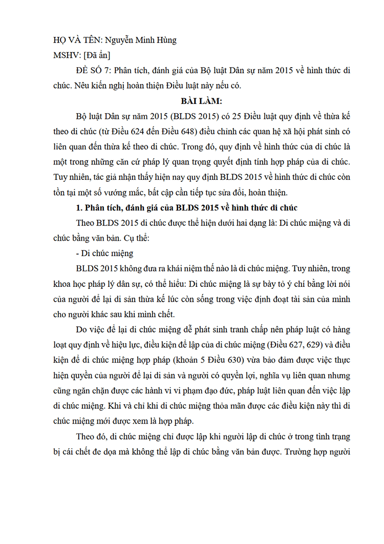 phan tich danh gia cua bo luat dan su nam 2015 ve hinh thuc di chuc