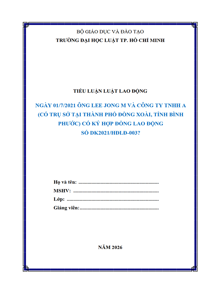 B1094-Tiểu luận 2026 (ULAW)-Bài tập Luật Lao động