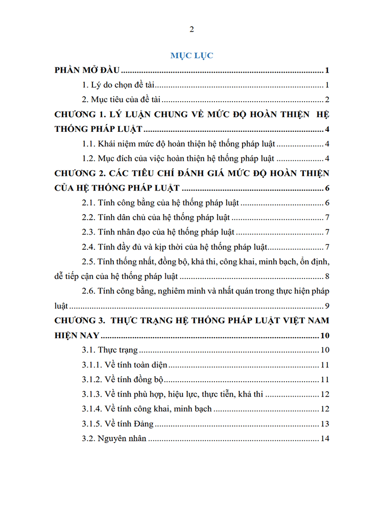 cac tieu chi danh gia muc do hoan thien cua he thong phap luat va giai phap xay dung hoan thien he thong phap luat viet nam 2