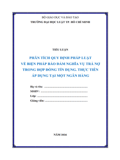[Tiểu luận 2026] Phân tích quy định pháp luật về biện pháp bảo đảm nghĩa vụ trả nợ trong hợp đồng tín dụng - Thực tiễn áp dụng tại một ngân hàng (9.0 điểm) (MS-B1110)